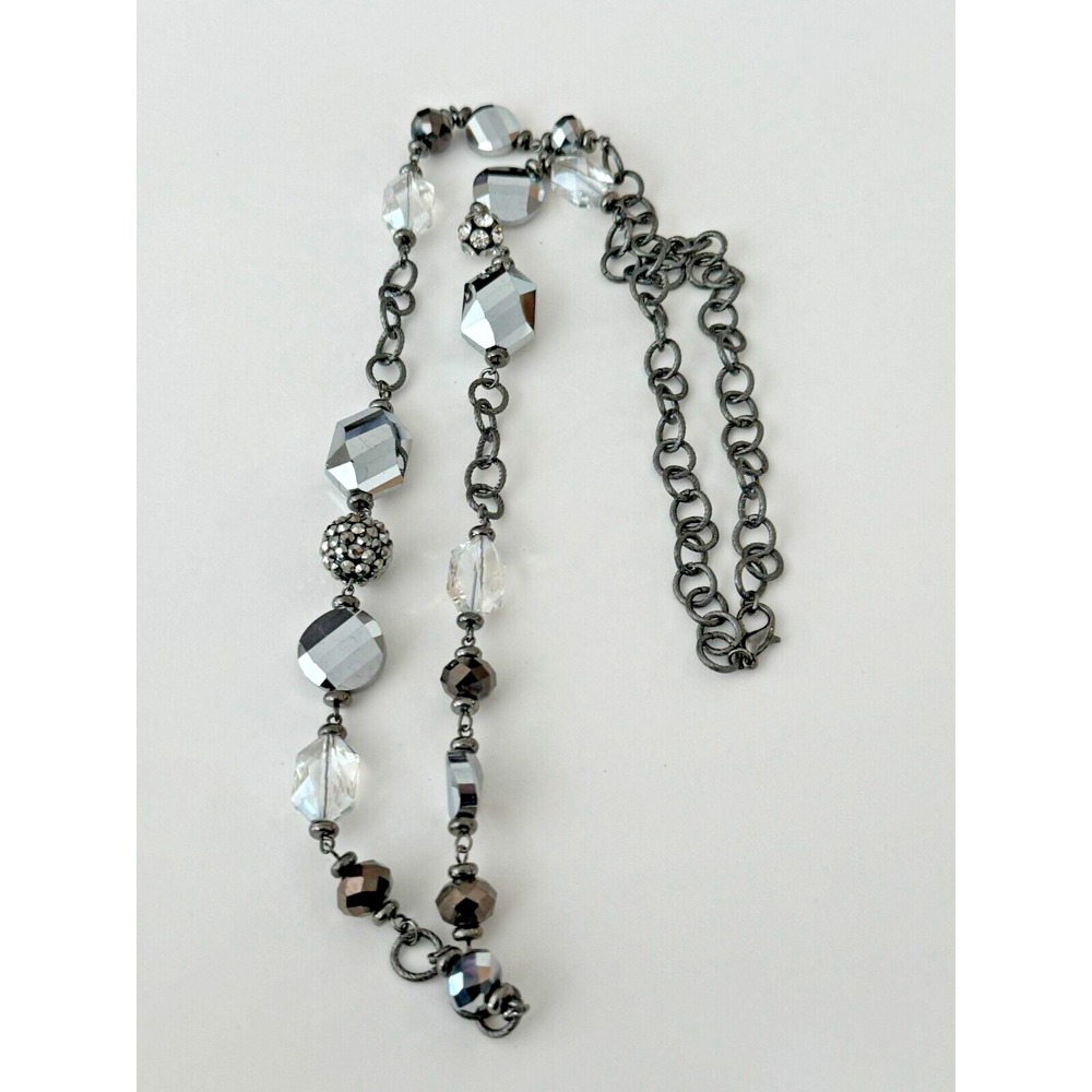 Pewter Color Chain &‎ Beaded Rhinestone Necklace 36" Women Party Jewelry